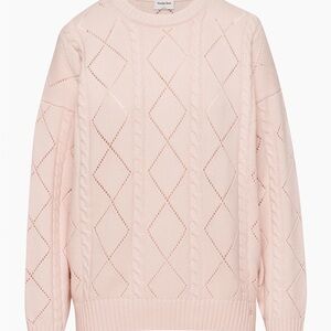 Aritzia’s Sunday Best Peggy Sweater Pink Cable Knit Merino Wool size Large
